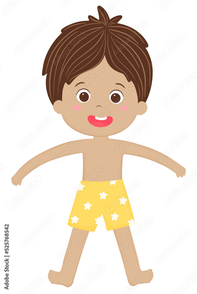 Little Boy Wearing Yellow Swimsuit, Happy Kids