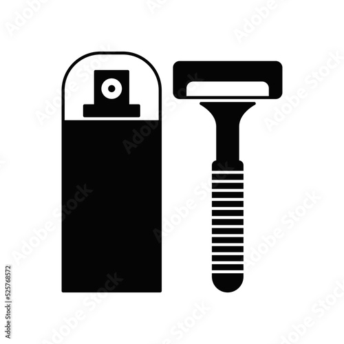 Razor, hair removal blade with shaving foam icon in black flat glyph, filled style isolated on white background