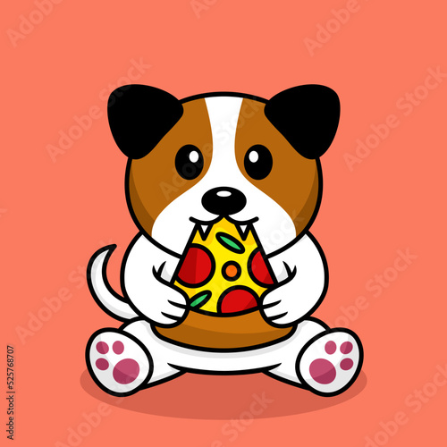 Vector illustration of premium cute dog eating pizza