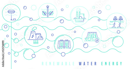 Water energy concept. Editable vector illustration in blue colors
