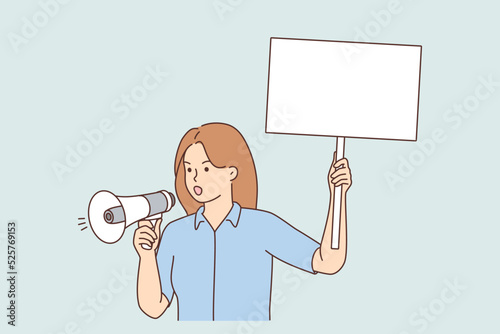 Woman with placard on street demonstration 