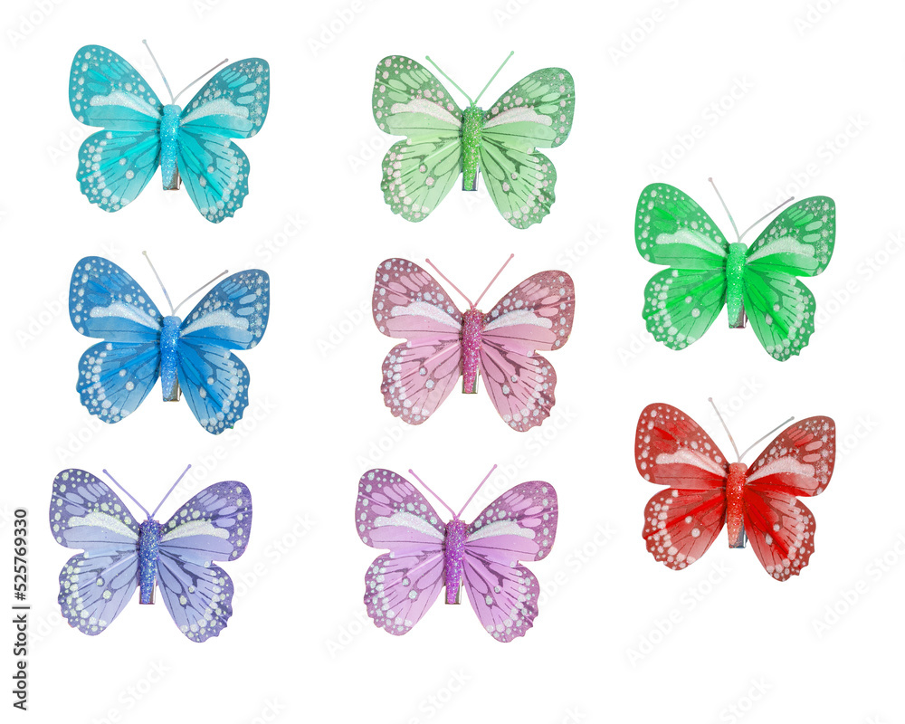 Fototapeta premium set of different color butterflies isolated, colorful isolated butterflies
