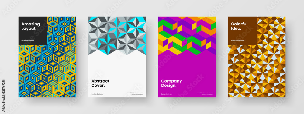 Abstract company brochure A4 vector design illustration bundle. Amazing geometric hexagons leaflet layout collection. Abstract company brochure A4 vector design illustration bundle. Amazing geometric hexagons leaflet layout collection.