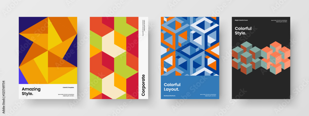 Original geometric tiles poster illustration set. Unique booklet vector design concept bundle.