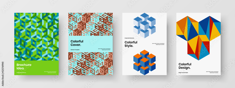 Original flyer A4 vector design layout bundle. Simple mosaic shapes book cover template composition.