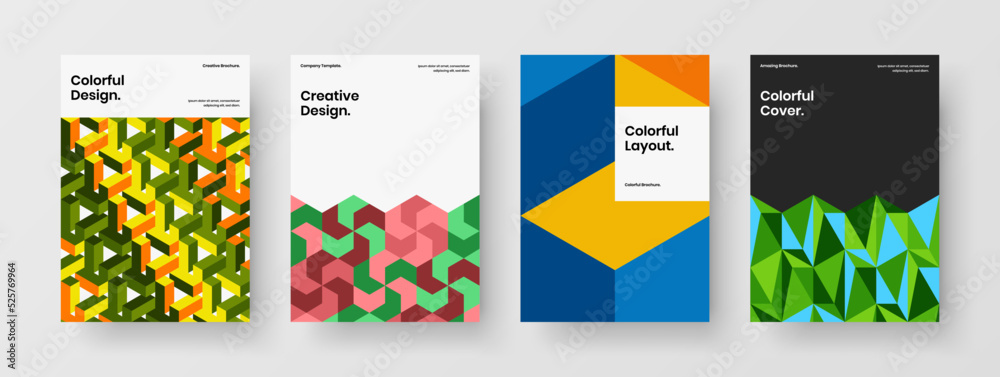 Naklejka premium Trendy mosaic shapes company identity layout collection. Abstract book cover vector design template composition.