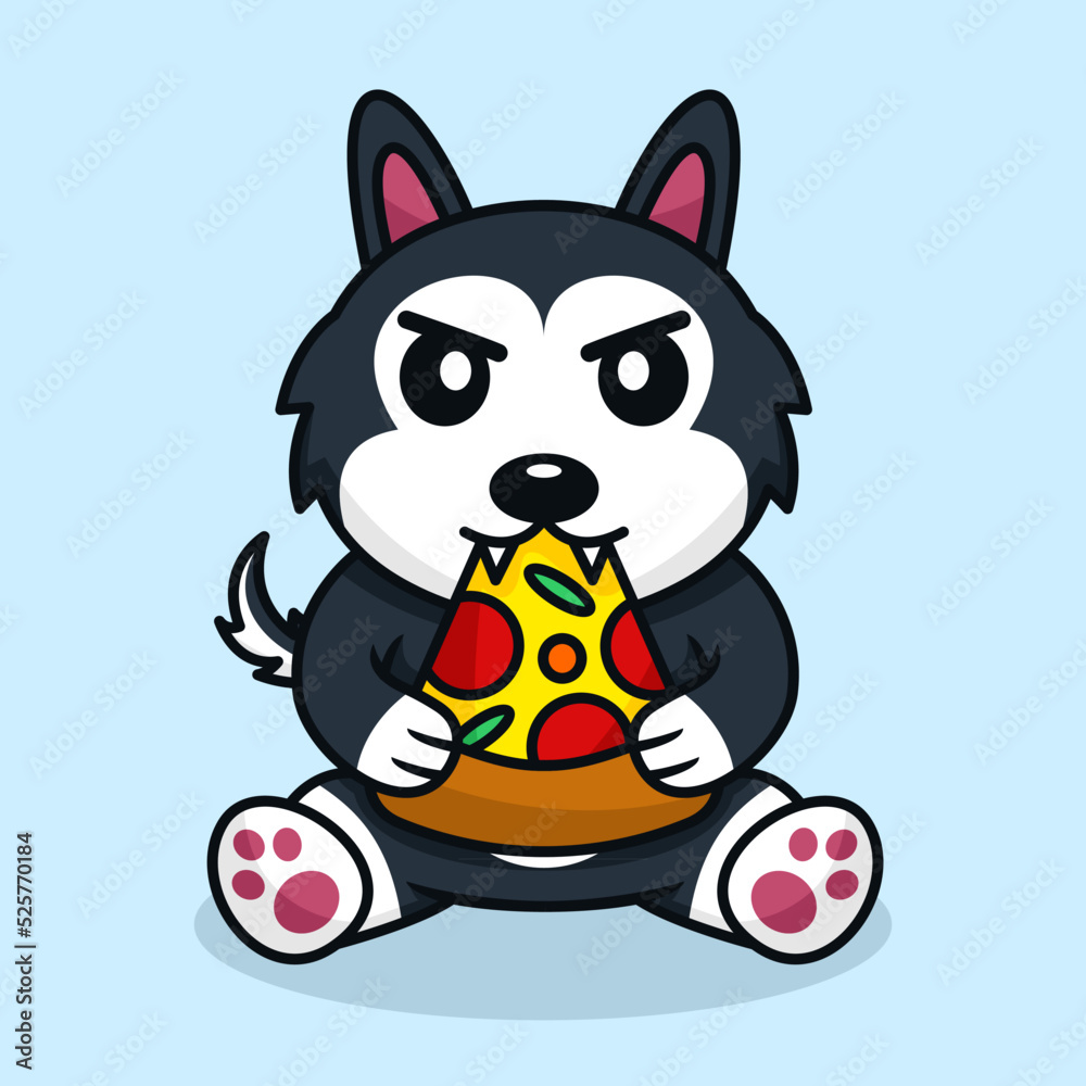 Vector illustration of premium cute dog eating pizza Vector illustration of premium cute dog eating pizza