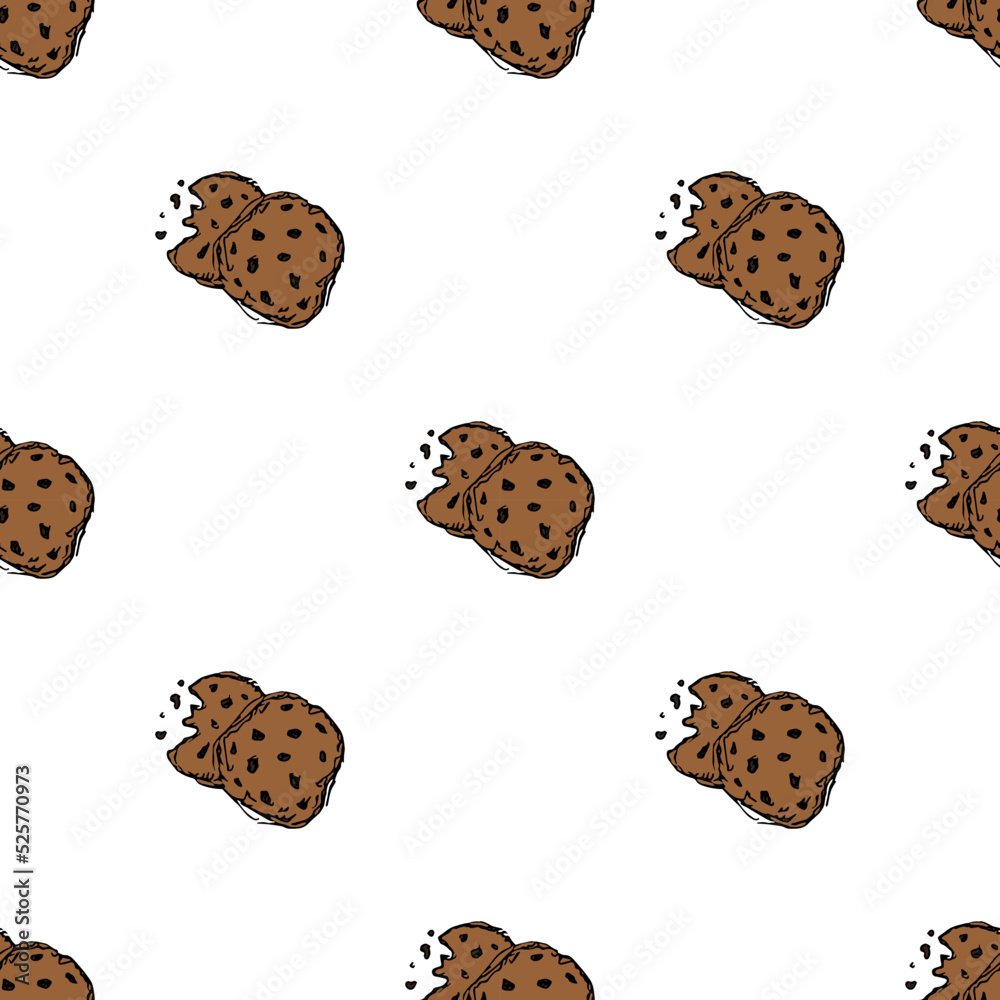 Seamless chocolate cookies pattern. Sweets and candy background. Doodle vector illustration with sweets and candy icons