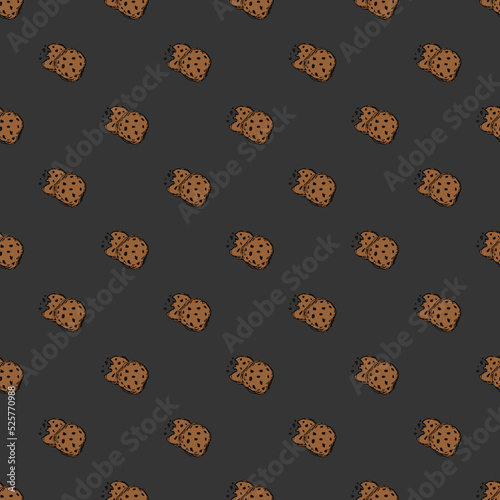 Seamless chocolate cookies pattern. Sweets and candy background. Doodle vector illustration with sweets and candy icons