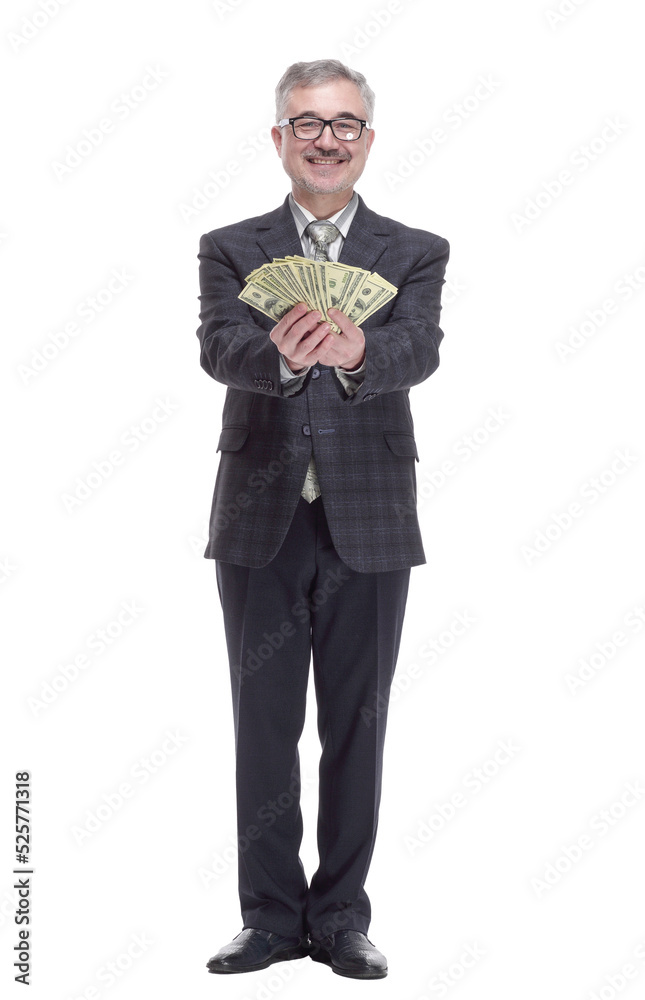 smiling man with banknotes. isolated on a white smiling man with banknotes. isolated on a white