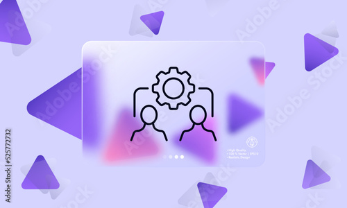 Two employees with gear line icon. Engineering, construction, briefing, teamwork, work in pair, partner, solve problems, team building. Business concept. Glassmorphism. Vector line icon for Business