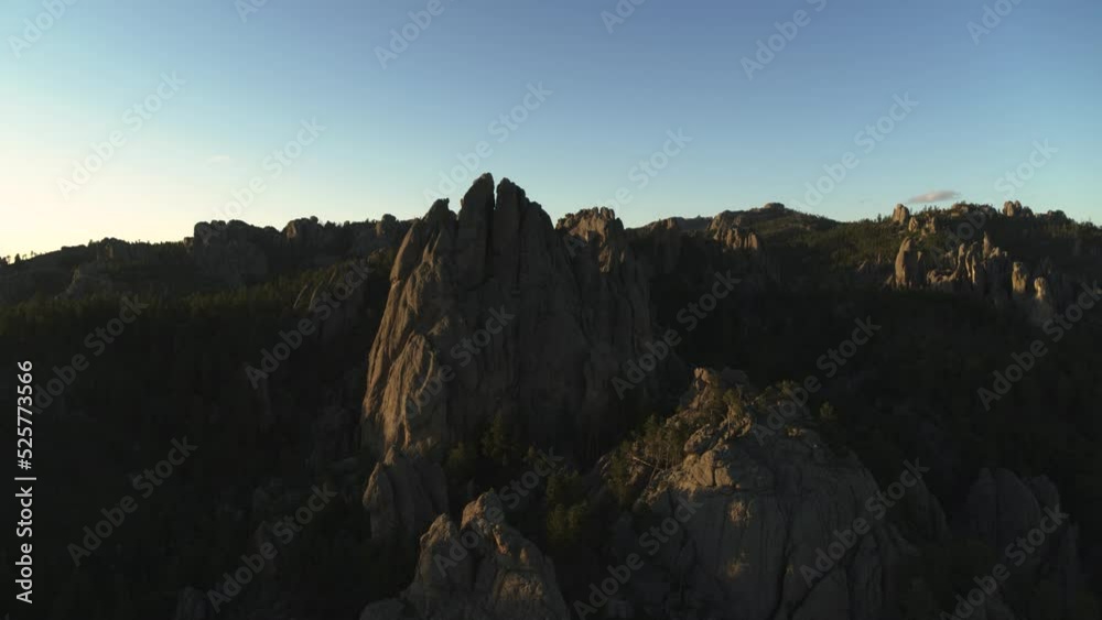 Aerial flyover unique granite peaks in Custer State Park, South Dakota Aerial flyover unique granite peaks in Custer State Park, South Dakota