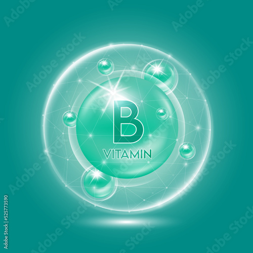 Vitamin B green and translucent dome. Vitamins complex collagen. Beauty treatment nutrition skin care design. Medical and scientific concepts. 3D vector EPS10.