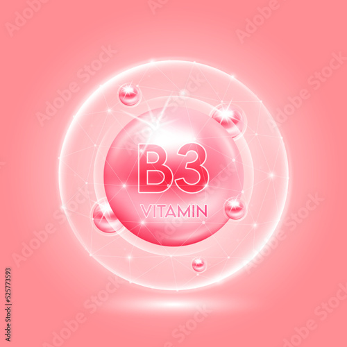 Vitamin B3 pink and translucent dome. Vitamins complex collagen. Beauty treatment nutrition skin care design. Medical and scientific concepts. 3D vector EPS10.
