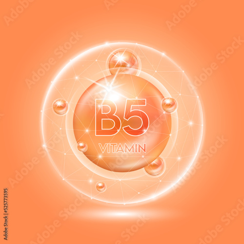 Vitamin B5 orange and translucent dome. Vitamins complex collagen. Beauty treatment nutrition skin care design. Medical and scientific concepts. 3D vector EPS10.