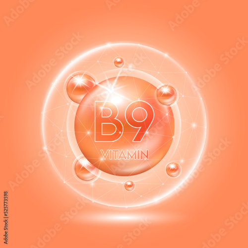 Vitamin B9 orange and translucent dome. Vitamins complex collagen. Beauty treatment nutrition skin care design. Medical and scientific concepts. 3D vector EPS10.