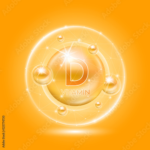 Vitamin D orange and translucent dome. Vitamins complex collagen. Beauty treatment nutrition skin care design. Medical and scientific concepts. 3D vector EPS10.