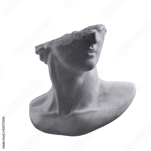 Canvas Print 3D rendering illustration of a broken white marble fragment of classical style male head sculpture