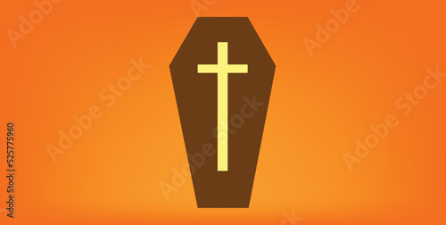 christian casket brown coffin with yellow cross vampire house coffin with orange background halloween icon
