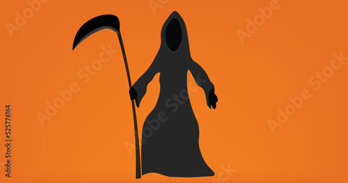 grim reaper with orange background halloween character black ghost with sickle stick black halloween ghost black angle