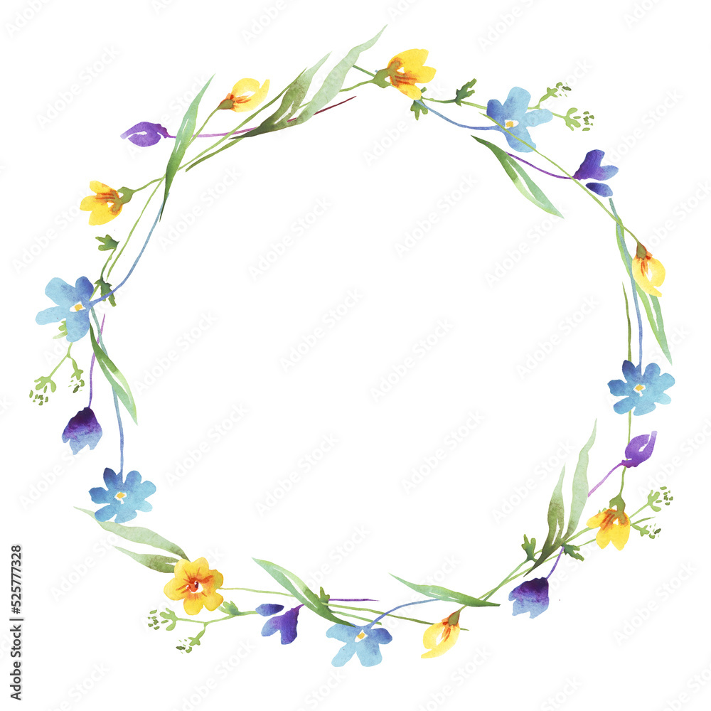 Wildflowers wreath. Watercolor clipart Wildflowers wreath. Watercolor clipart