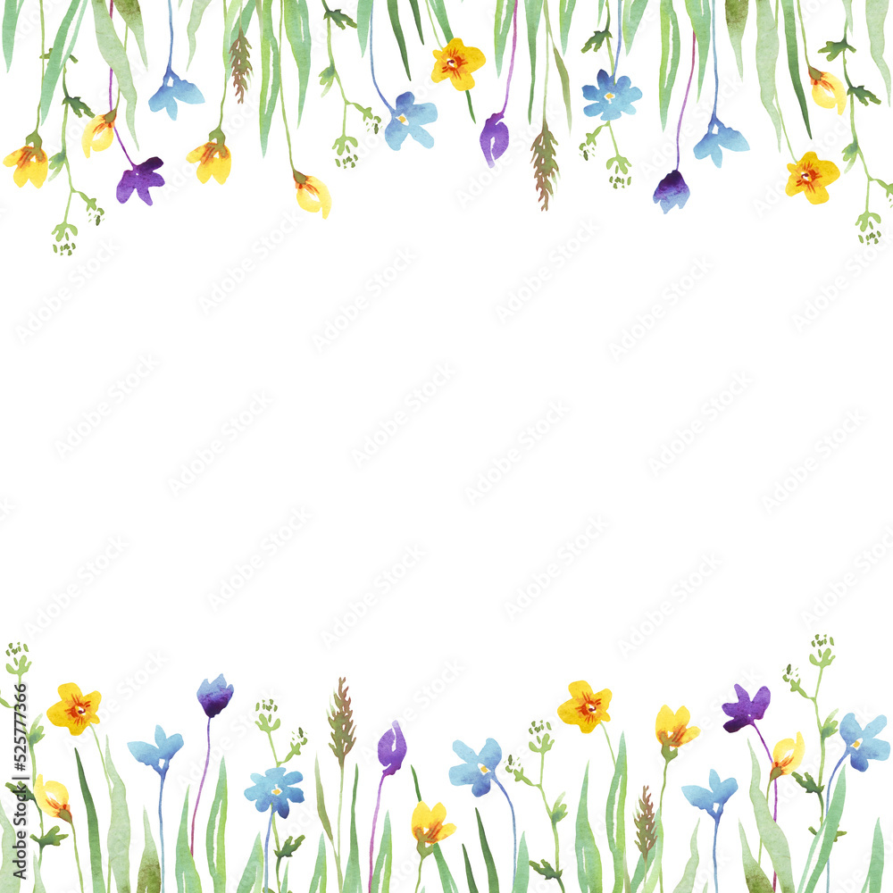 Obraz premium Wildflowers frame. Watercolor clipart