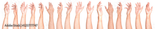 Fotografiet Multiple Male Caucasian hand gestures isolated over the white background, set of multiple images