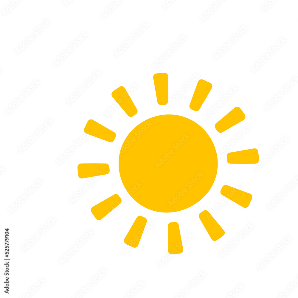 Vector cartoon yellow sun Shining light rays to heat the summer. Isolated on white background Vector cartoon yellow sun Shining light rays to heat the summer. Isolated on white background