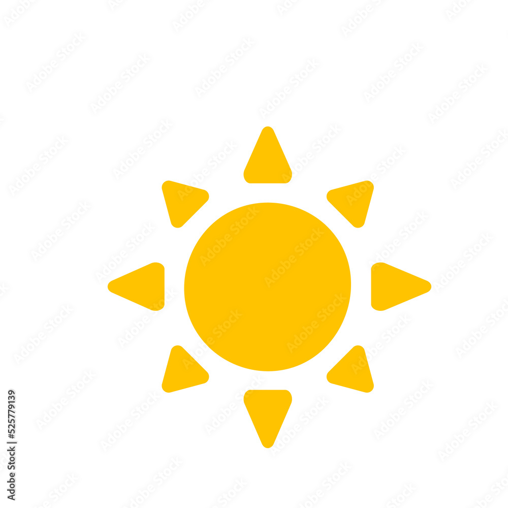 Vector cartoon yellow sun Shining light rays to heat the summer. Isolated on white background Vector cartoon yellow sun Shining light rays to heat the summer. Isolated on white background