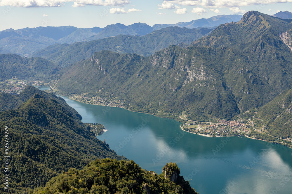 View over Idro Lake (Lago d'Idro), located in northern italy. This lake is surrounded by mountains and is a perfect place for hiking, trekking, cycling, camping and other activities outdoor.