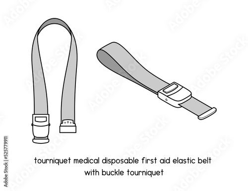 tourniquet medical disposable first aid elastic belt with buckle tourniquet diagram for experiment setup lab outline vector illustration photo