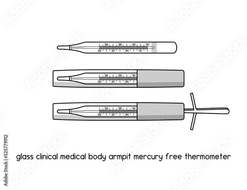 glass Clinical medical body armpit mercury free thermometer diagram for experiment setup lab outline vector illustration