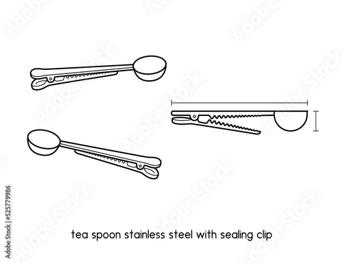 coffee spoon ice cream spoon tea spoon stainless steel with sealing clip milk powder spoon kitchen accessories diagram for setup manual outline vector illustration
