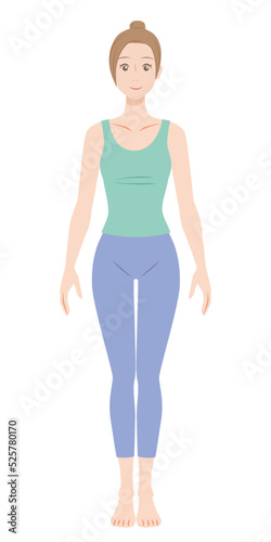 正しい姿勢の女性、全身