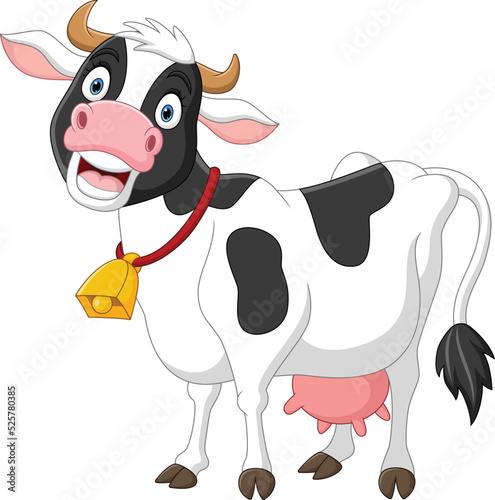 Happy cartoon cow on white background