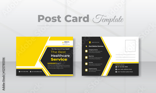 Medical and health care postcard template design, vector post card layout design for hospital service