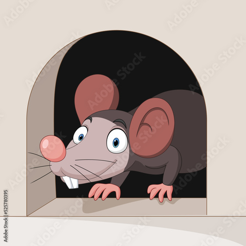 Cartoon funny mouse in the hole