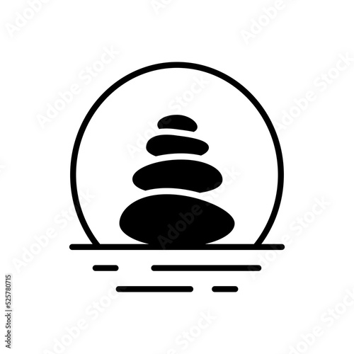 Stone Balance Yoga Silhouette Icon. Wellness Meditation Calm Pebble Rock Pictogram. Zen Wellbeing Black Icon. Spa Beauty Healthy Lifestyle. Isolated Vector Illustration