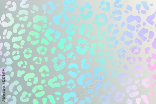 Rainbow leopard background. Holographic foil cheetah texture. Animal pattern gradient print. Vector abstract pastel illustration.
