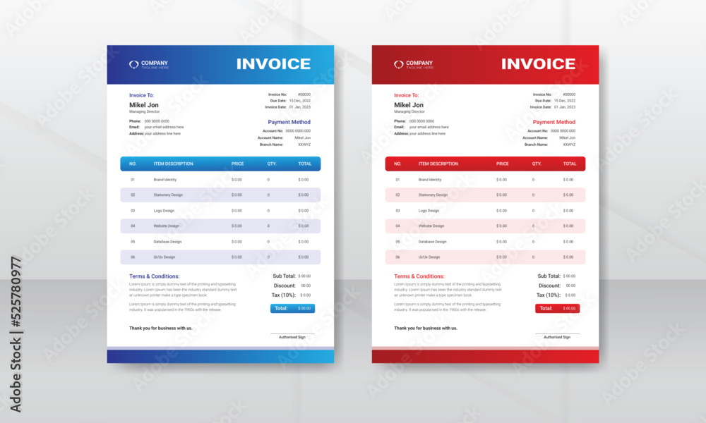 Minimal Corporate Business Invoice design template, vector illustration bill form price invoice. Creative invoice template business stationery design payment agreement design