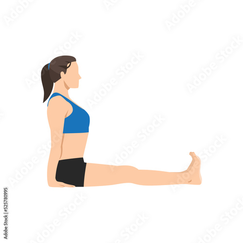 Woman doing Seated Staff Pose, Stick Pose. Beautiful girl practice Dandasana. Flat vector illustration isolated on white background