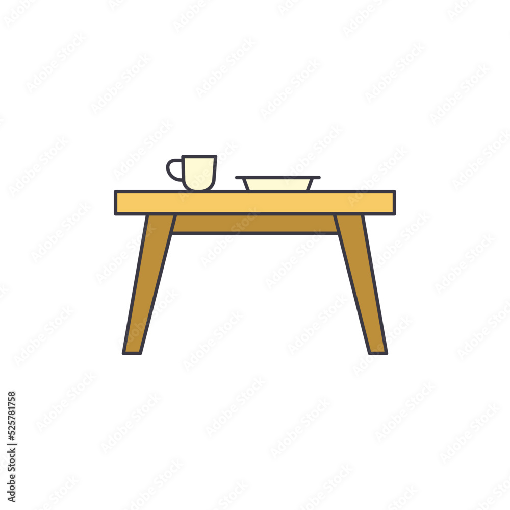dining table, table with cup and plate icon in color, isolated on white background dining table, table with cup and plate icon in color, isolated on white background