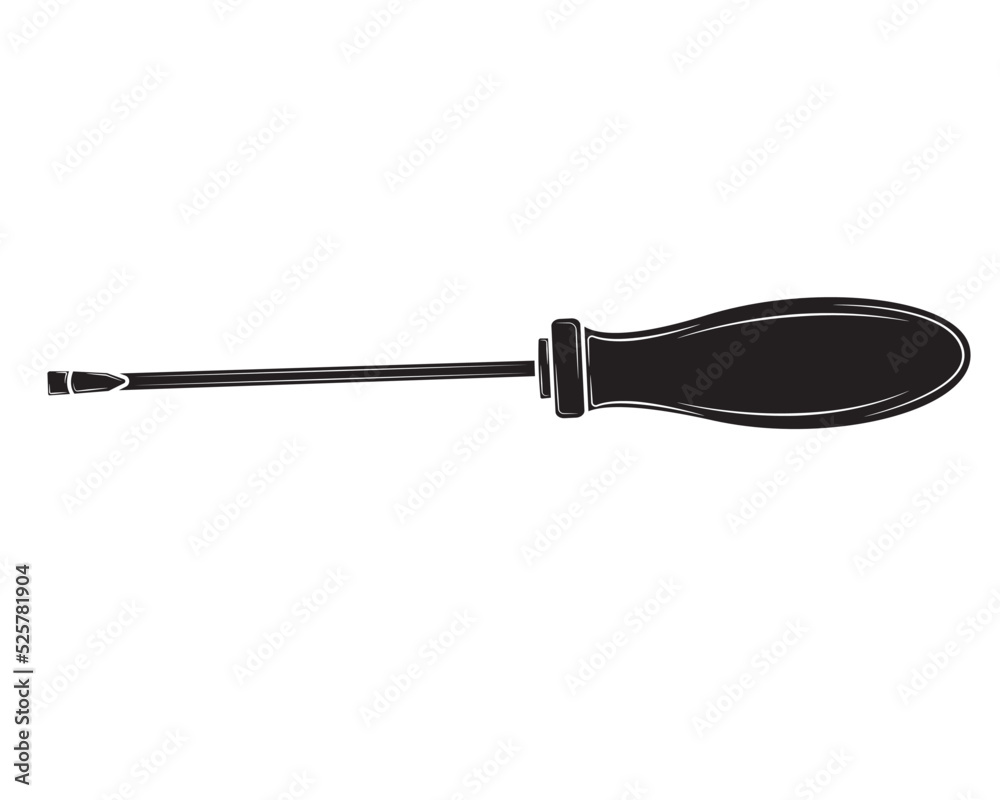 Fototapeta premium Black silhouette of Screwdriver illustration isolated on white background. Repair tool. Vector illustration