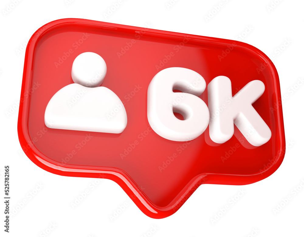 Icon 6k follower 3d render red Icon 6k follower 3d render red