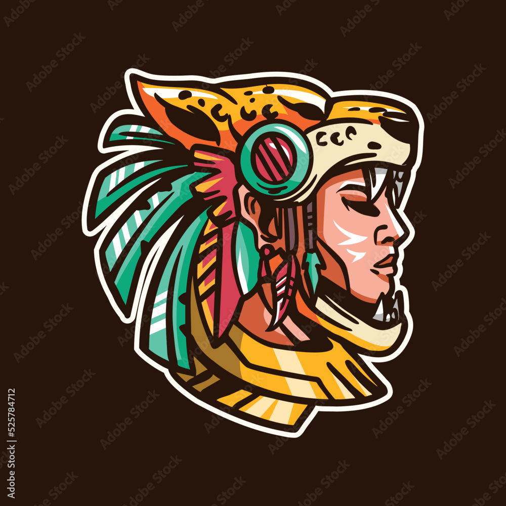 Warrior Jaguar Head Mascot Illustration