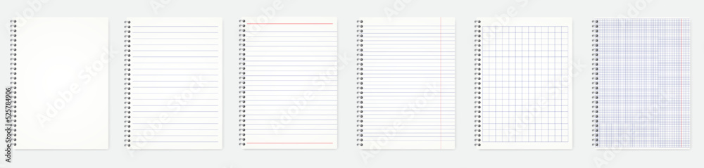Realistic lined notepapers. Blank gridded notebook papers for homework and exercises. Vector pads paper sheets with lines and squares for memo
Realistic lined notepapers. Blank gridded notebook papers for homework and exercises. Vector pads paper sheets with lines and squares for memo
