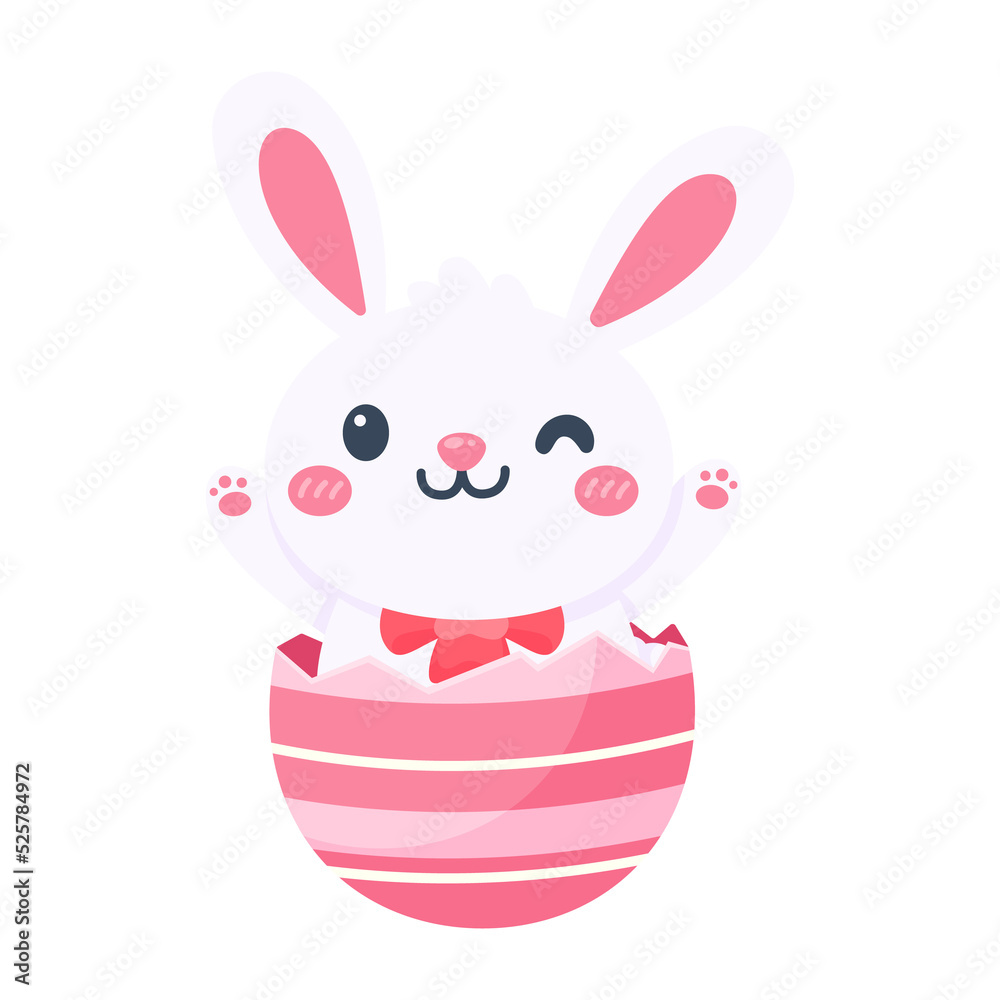 Cartoon cute little rabbit hugging easter egg Isolated on background Cartoon cute little rabbit hugging easter egg Isolated on background