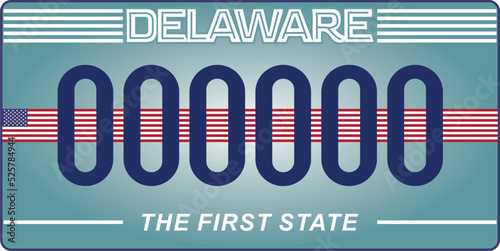 Vehicle license plates marking in Delaware in United States of America, Car plates. Vehicle license numbers of different American states. Vintage print for tee shirt graphics,sticker and poster
