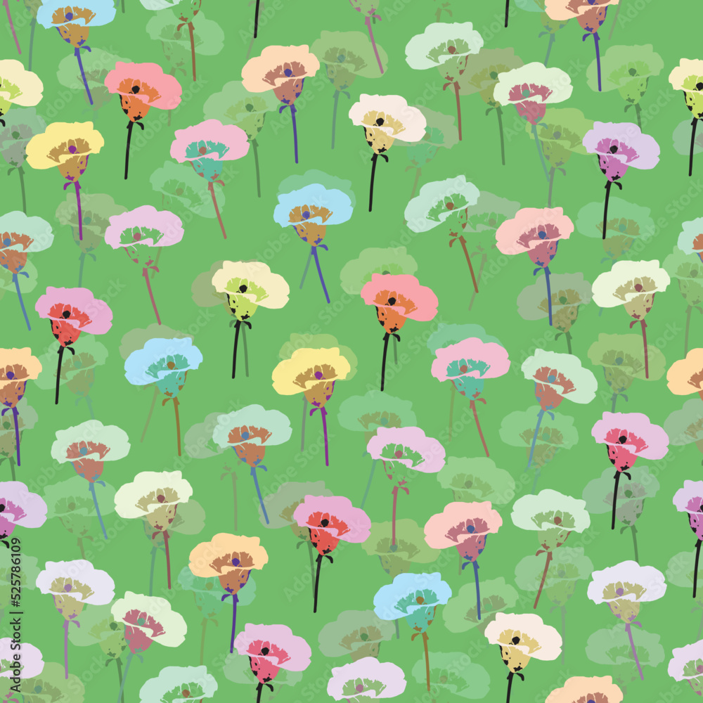 seamless plants pattern background with mixed tiny colourful flowers , greeting card or fabric