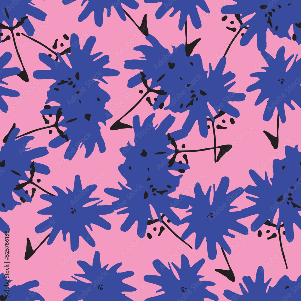 seamless plants pattern background with pink and blue flowers , greeting card or fabric